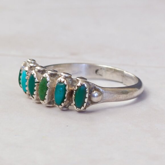 H. Lonjose Zuni Sterling Turquoise Row Ring — Size 7.5 - Picture 10 of 15